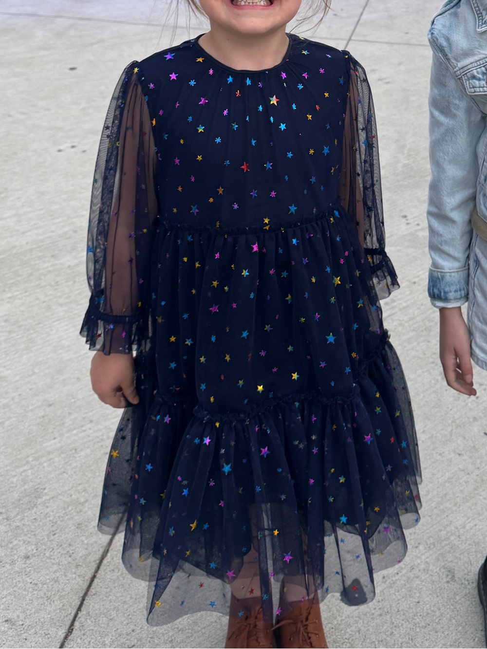 Crewcuts Girls' Navy Shiny Star Mesh Tiered Dress